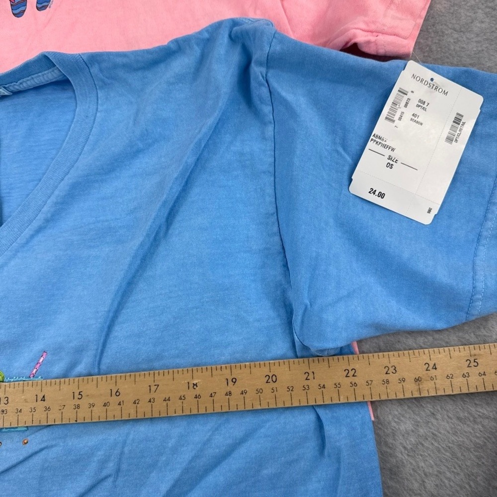 Fresh Produce Boxy T-Shirt Set 2PK Blue Cocktails Pink Flip Flops OS NWT USA - Picture 6 of 10